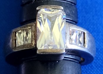 Fabulous Faceted Rectangular CZ Vintage Sterling Silver Band Ring