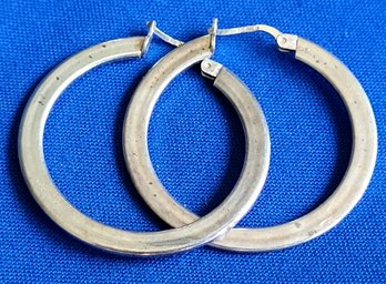 Vintage Sterling Silver Flat Hoop Pierced Earrings