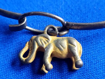 Vintage Sterling Silver Bangle Bracelet With Yellow Elephant Dangling Charm