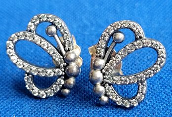 Pandora Sterling Silver Openwork Butterfly Outlines Stud CZ Earrings