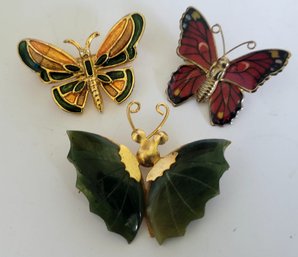 Colorful Butterfly Trio - Lot Of Three Brooches