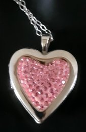 Amazing Sterling Silver Pink Pave Crystal Heart Shaped Locket Pendant Necklace