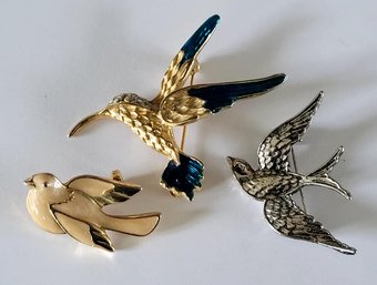 Fabulous Flying Bird Brooches Lot Of Three