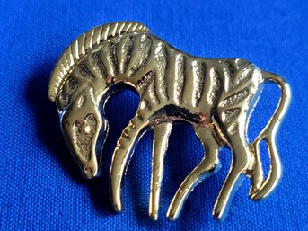 Vintage Gold Tone Modernist Style Zebra Brooch