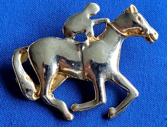 Equestrian Galloping Gold Tone Race Horse Brooch