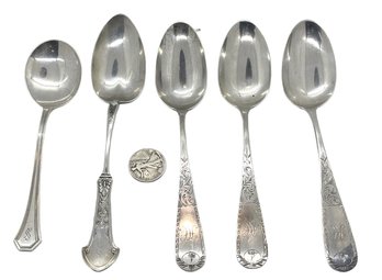 Collection Of Five Large Sterling Spoons 7.42 TOZ