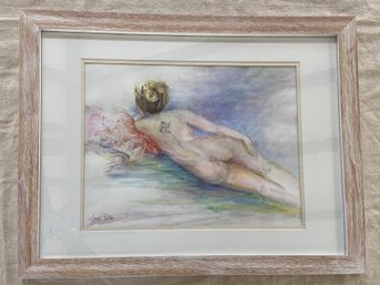 Nude Woman With Tattoo Original Watercolor Signed Carol Kelly Local Artist 26x20