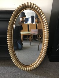 Unique Gold Toned Scalloped Oval Mirror - 22 X 38.5