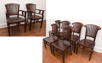 Set Of (8) Library Style Slat Back Wood Chairs