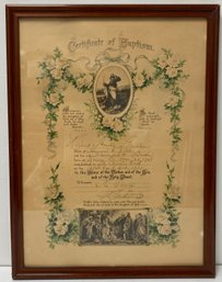 Vintage Framed 1931 Christian Baptismal Certificate - Herbert Austin Grille Born 1929 Denver PA - Handwritten
