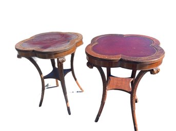 Unusual Pair Of American Red Leather Topped Side Tables