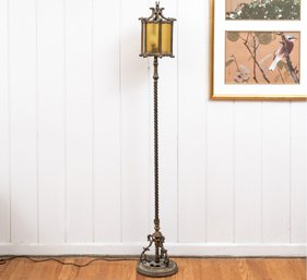 Antique Bronze Floor Lamp With Lantern Form Shade