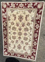 Ivory Red Bordered Floral Indoor Area Rug