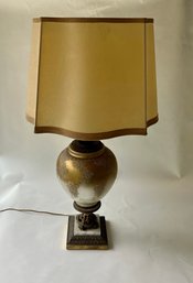 Vintage Glass And Brass Table Lamp With Italian Marble Base