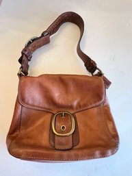 Coach Brown Leather Shoulder Bag, With Buckle In Front