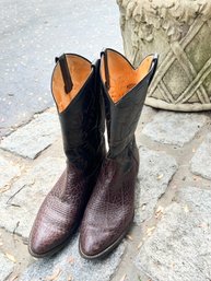 Brown Embossed Leather Cowboy Boots - Mens Size 11D