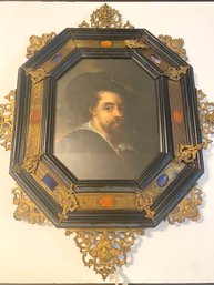 1853 Portrait On Board In Inlaid Brass & Wood Frame