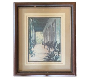 A Vintage Signed Lithograph, 'Hemingway's Porch-Key West' Art Print By Carol Sadowski