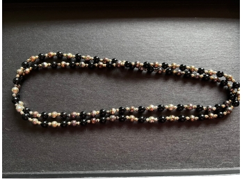 Black, Gold And Silver Beaded Necklace