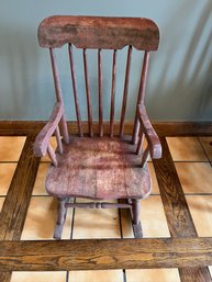 Antique Wooden Childs Rocking Chair Red Paint Wash