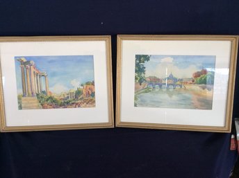 Pair Of Roma Italy Watercolor Style Prints