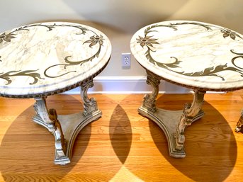 Pair Italian Marble Top Side Tables