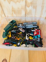 Small Tote Of Toy Cars And Trucks