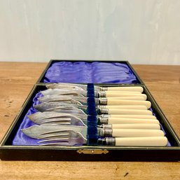 A Boxed Set Of  Antique Silver Plate - Fish Service - Knives And Forks