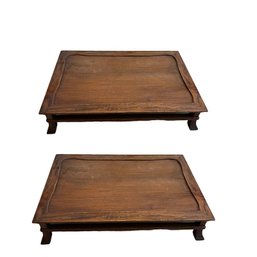 A Pair Of Vintage Teak Footed Trays From Phillipines