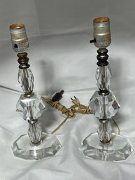 Pair Of Faceted Clear Glass Lamps