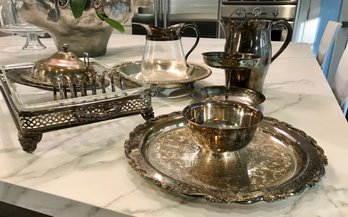 9 Pieces Of Silverplate Serving Pieces