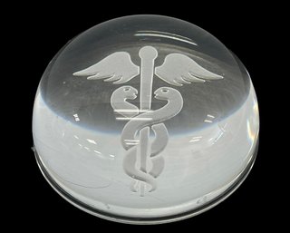 Caduceus Medical Symbol Crystal Paperweight By Jonal