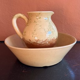 Ceramic Glazed Pitcher And Basin In Style Of Michael Obranovich