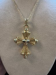 14 Kt Yellow Gold Crucifix On 20 Inch Figaro Chain, Weighs 3.9 Dwt, 33mm X 40 Mm