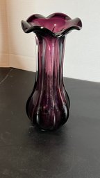 Purple  Amethyst Glass Vase  Sith Ruffled Rim