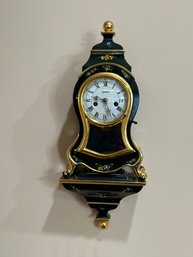 Vintage Bucherer Black Lacquered & Gold Paint Decorated Table Clock