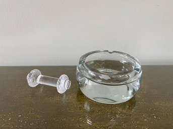 Lalique Crystal Chop Stick Holder & Krosno Glass Ashtray