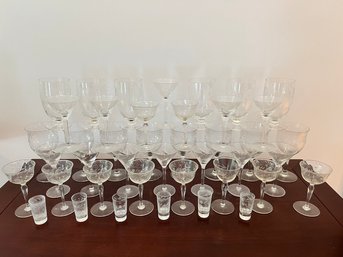 Stemware, Etched And Wheel Cut Large And Small, This Lot Has It All!