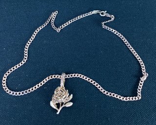 Sterling Silver Necklace With Rose Design