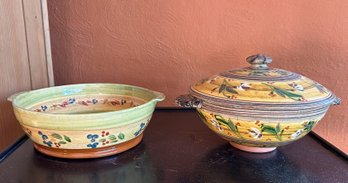 Pair Of French Hand Painted Ceramic Serving Ware