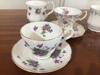 Lot Of Lovely Bone China EnglishTea Cups Mugs And A Trinket Box  Royal Albert Regency Falcon Violets