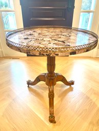 Maitland Smith Pedestal Table With Mother Of Pearl Motif Top And Sides