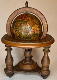 Vintage Mini Table Top Desk Top Small Globe - Zodiac - Made In Italy - Wooden - Illustrated - 5.5 X 7.5 H
