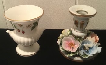 Wedgwood English Petite Vase & Capodimonte Italian Candlestick