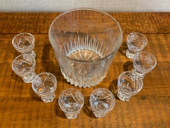 Crystal Wine Bucket And 8 Small Glasses