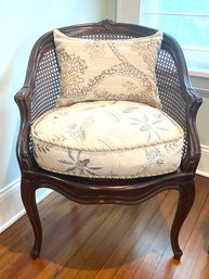 Lovely Caned Side Chair With Linen Embroidered Cushion