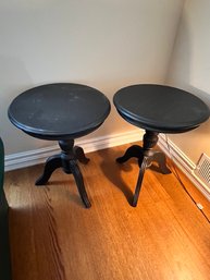 Pair Of Wood End Tables With Candlestick Support, Tri Leg