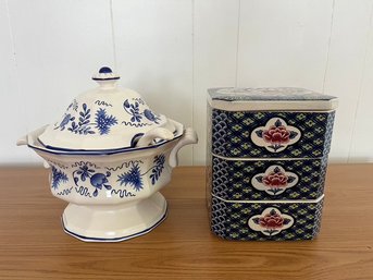 Vintage Soup Tureen & Porcelain Stacking Boxes