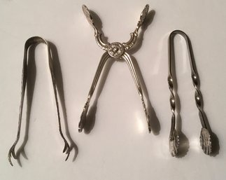 Trio Of Petite Sterling Silver Tongs