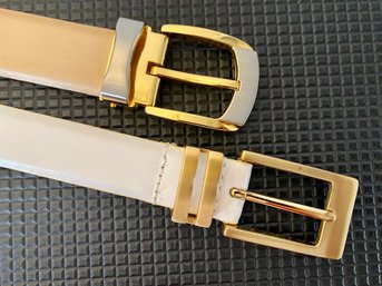 Lot Of Two Leather Belts, One White And One Tan